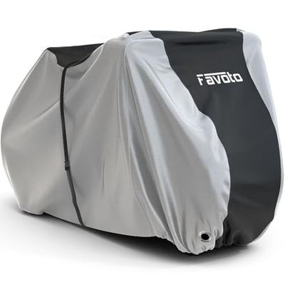 Favoto Custodia Bici Telo Copribici per 2 - 3 Bicicletta, Copertura Biciclette da Esterno Telo per Scooter, Resistente a Polveri/Pioggia/Neve/UV, con Cintura Regolabile (Nero Argento)