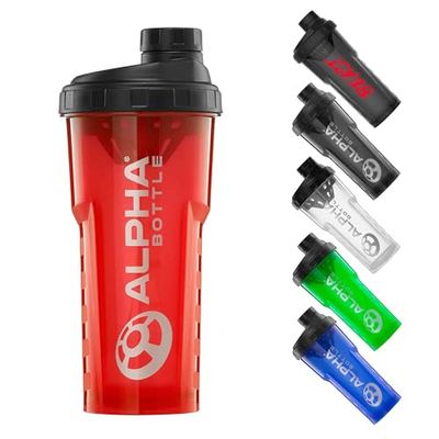 Alpha Designs | Protein Shaker Bottle 750ml | Gym Bottle Shaker Cup for Protein Powder | Leakproof Screw Cap | Red