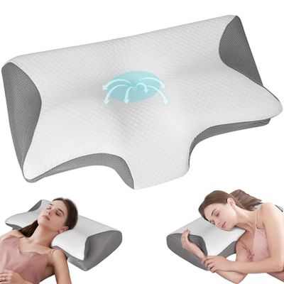Cozary Memoria Almohadas Ergonómico Almohada Cervicales con Soporte para el Cuello 2 Alturas Funda Amovible Ideal para Todos los Estilos de Sueño Gris