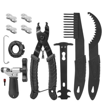 Juego de 10 herramientas para cadena de bicicleta y candado de cadena, alicates, herramienta de remache para cadenas de bicicleta con remache de cadena, juego de reparación de cadena de bicicleta para