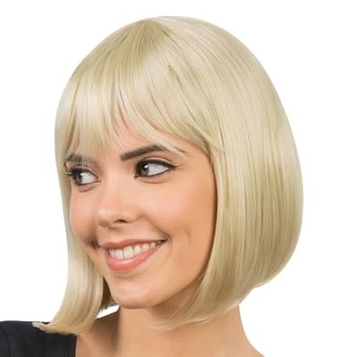 Chaks - Bob wig short hair, hairstyle made of synthetic hair, 30 cm straight with fringes for carnival, cosplay or festival