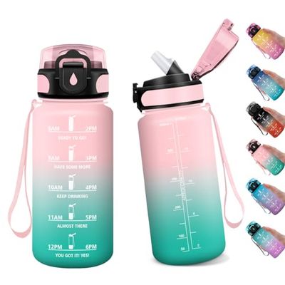 Botella Agua Deportiva 500ml, Botella Niño con Pajita, Botella Agua con Marca de Tiempo, Botella Reutilizable, Botella Agua Deporte, Botella Agua para Running, Gimnasio, Cámping, Gym, Sport, Yoga
