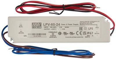 Fonte de alimentação LED 60 W 24 V 2,5 A; MW MEAN WELL, LPV-60-24