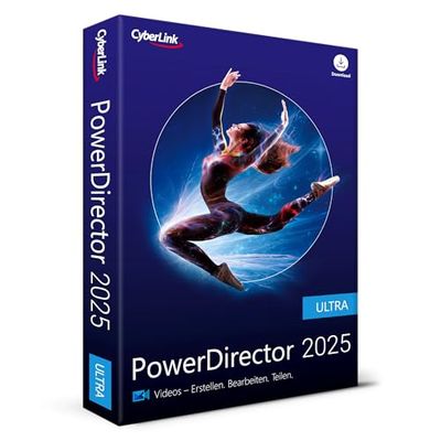 CyberLink PowerDirector 2025 Ultra användarvänligt videoredigeringsprogram för PC Greenscreen och tusentals effekter fotoshow hemmastudio skärminspelare Windows 10/11 [Box]