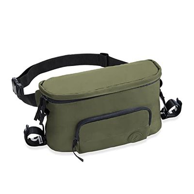 hauck Pushchair Hip Bag, Olive - 2en1 Sac de Rangement Poussette et Sac Banane pour Femmes et Hommes - Grand Organisateur Landau 17 x 11 x 32 cm - Fixation Facile - Longue Ceinture Réglable