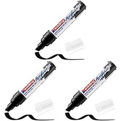 Edding 5000 marcatore acrilico largo - nero - a vernice acrilica - punta scalpello 5-10mm - pennnarello acrilico per disegno su tela, carta, legno - marcatore acrilico per sassi/ciotoli, Pacco da 3
