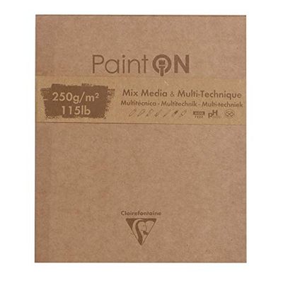 Clairefontaine 975175C - Un bloc encollé en-tête de papier dessin Paint'On 50 feuilles 13,3x15,7 cm 250g, couleurs assorties et couverture kraft