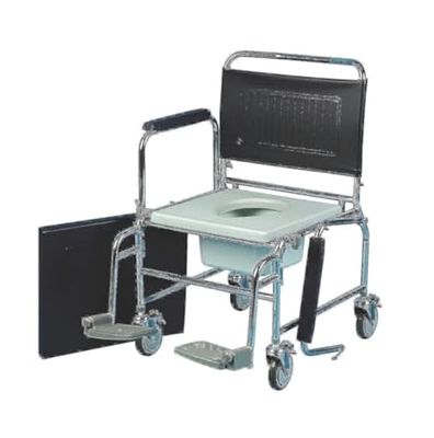 Homecraft Adjustable Height Mobile Commode, 56 cm (22 in.) seat width (Eligible for VAT relief in the UK) Comfortable Wheeled Chair, Bowl & Drop Down Arms, Easy Side Transfer, Use Over Toilet, Bedside