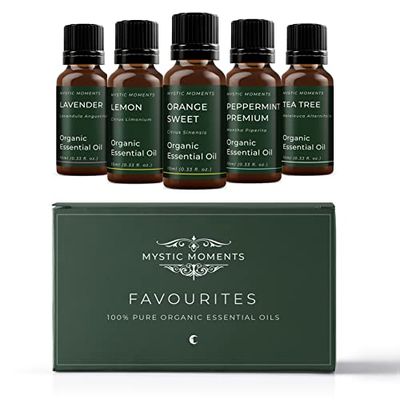 Mystic Moments SP10EOORGAFAVO,Startpakket voor biologische etherische olie - Favoriete oliën - 5 x 10 ml - 100% puur,5x10ml
