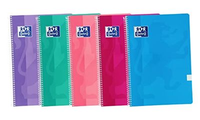 Oxford, Anteckningsböcker A4 (Folio) 4 x 4 rutnät, mjukt fodral, 80 ark, 5-pack anteckningsböcker, trendfärger
