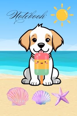 Notebook: Dog at the Beach Styled Blank Lined Notebook