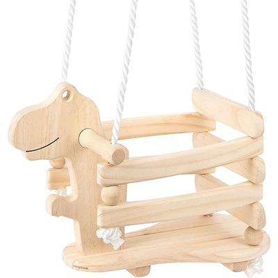 Small Foot 11589 Dinoschaukel Rex aus Holz, Stabil und sicher aufgrund einer erhöhten Umrandung, AB 18 Monaten Juguetes, Color sin Tratar