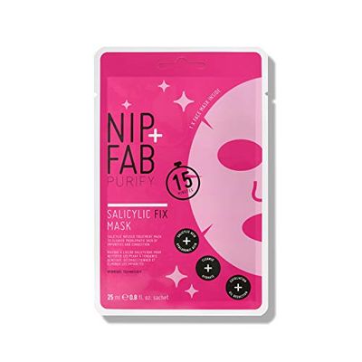 Nip + Fab Salicylic Fix máscara facial com ácido salicílico, ácido hialurónico, flor de lótus BHA | Minimizar os poros, limpeza da pele do rosto, 25 ml