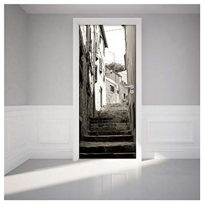 Ambiance J4-YSJL14-Little-Street-Lamp - Adhesivo decorativo para puerta, color blanco y negro