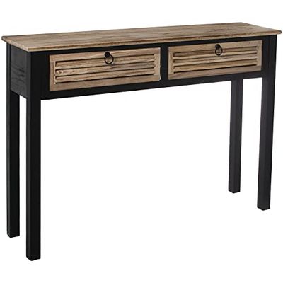 DRW Tavolo di ingresso con 2 cassetti in legno nero e naturale 80x110x28 cm