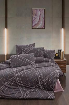 Nuit Des Rêves Ranforce - Set di copertine per trapunta singola, XXL, 155 x 220 cm, 100% cotone, colore prugna, rosso/verde/rosa, lavabile in lavatrice, 145 thread Count, chiusura a bottone, design