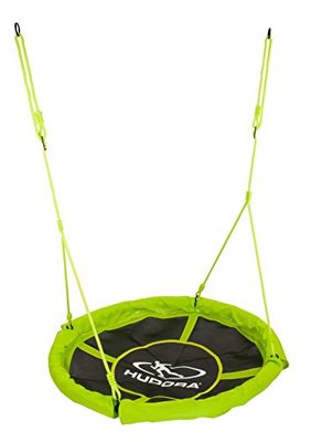 HUDORA Nest Swing 110 - Green/orange swing for up to 100kg - Suspended swing with 110cm diameter for indoor & outdoor - Height-Adjustable Family Swing for Kids & Adults