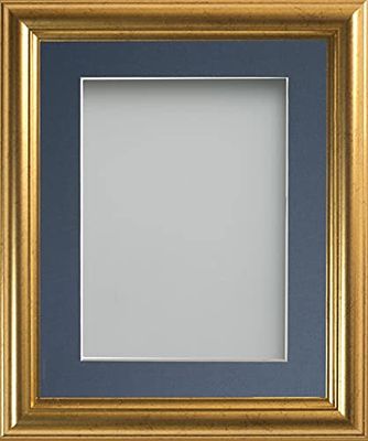 Frame Company Eldridge Gold Photo Frame with Blue Mount, 8x8 for 5x5 inch, fitted with perspex