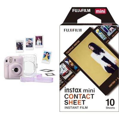 Confezione di fotocamere istantanee instax mini 12 in edizione limitata, lilla e viola & Instax Mini Contact Sheet Edge Film, confezione da 10 foto (Minifilm)