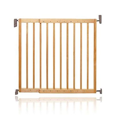 Munchkin Lindam Cerca de segurança infantil, barreira de escada para bebés e crianças pequenas, cerca de montagem fixa extensível, porta de segurança para bebé, cerca de madeira, 63,5-106 cm, madeira