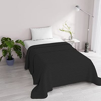 Italian Bed Linen Stripes Satin lìneas Eldrojoòn de Verano Black, sìngolo, Satén de poliéster, Negro, Sencillo, 170x250cm