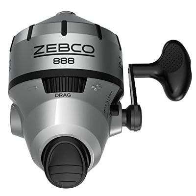 Zebco Mulinello da pesca Spincast 888, misura 80, recuperabile a destra o sinistra, avviso di abboccata integrato, rapporto di trasmissione 2,6:1, pre-bobina con linea Zebco da 11,3 kg, argento