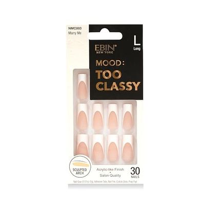 MOOD: TOO CLASSY Press On Nails - Marry Me | Trendy Long Coffin Shape | Salon Acrylic Finish, Kit Includes 30 Nail Tips, Mini Glue, Adhesive Tabs, Nail File, Cuticle Stick, Prep Pad