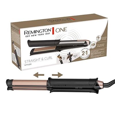 Remington ONE Lisseur & boucleur cheveux [2-en-1]Embouts flexibles en céramique (Lisser, boucler 32 mm & ondulations, contrôle de température 150-230°C, vérouillage des plaques, arrêt auto.) S6077