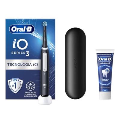 Oral-B Spazzolino Elettrico Ricaricabile iO 3N Nero, 1 Testina Di Ricambio, 1 Spazzolino Elettrico Oral B + 1 Dentifricio Gengive & Smalto Pro-Repair Classico 75ml
