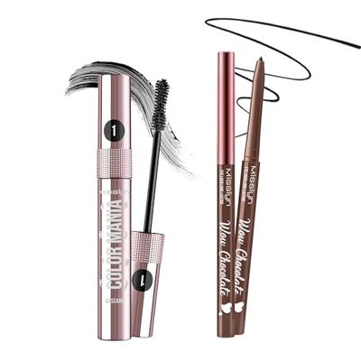 Misslyn Set Mascara Voluminizzante e Allungante Correttore per Ciglia e Sopracciglia, Eyeliner Impermeabile, Matita Nera per gli Occhi