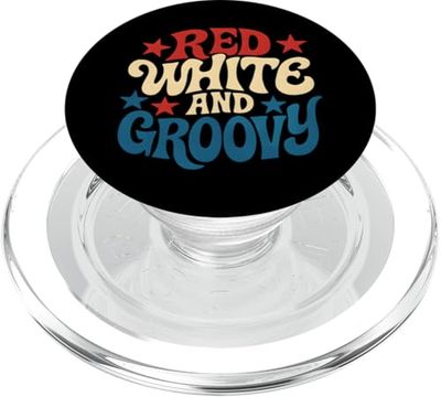 Rojo Blanco y Groovy 70s Vintage Style USA 4 de julio PopSockets PopGrip para MagSafe