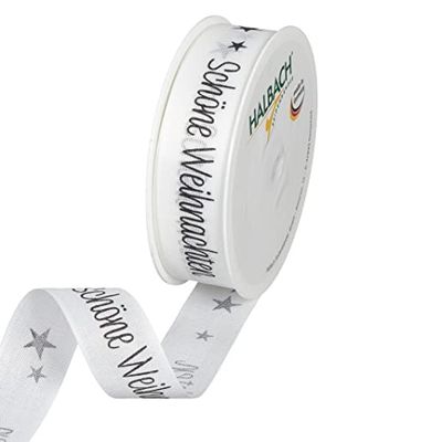 Halbach Seidenbänder Kerstlint mooie kerst, cadeaulint, lint in katoenlook voor het inpakken van geschenken, kleur: wit/zwart, 1126