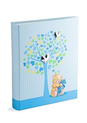 Mareli Fotoalbum voor geboorte, kind, 20 x 25 cm, levensboom, lichtblauw, met zilver
