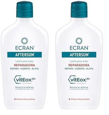 Ecran - Aftersun Leche Post Solar Reparadora para todo Tipo de Pieles, Hidrata, Calma, Alivia y Repara, Textura Ligera y Rápida Absorción, Fórmula con VitEox 80-400 ml (Paquete de 2)