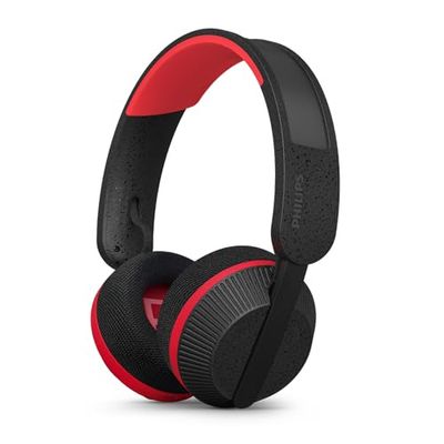 Philips TAA6219BK Serie 6000 Over Ear Cuffie Bluetooth sportive autoalimentate ad energia solare, riserva di batteria di 80 ore ideale per allenamenti, corsa e altri sport - Nero e Rosso, On Ear