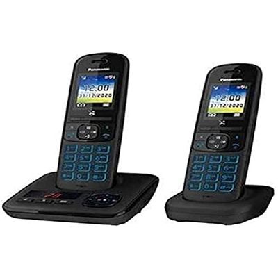 Panasonic KX-TGH722FRB DECT Téléphone Numérique Sans Fil avec Répondeur Numérique, Base et 2 Combinés, Mains Libres, Identification de l'Appelant, Blocage des Appels Indésirables, LCD Couleur, Noir