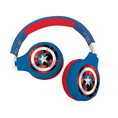 LEXIBOOK HPBT010AV Avengers Marvel 2-in-1 Bluetooth Headphones Stereo Wireless Wired, Kids Safe, Foldable, Adjustable, red/Blue