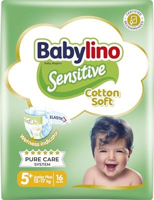 Babylino Sensitive Pannolini Taglia 5+, Junior Plus (12-17Kg), 16 Unità