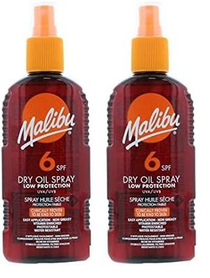 Malibu Sun SPF 6 Non-Greasy Dry Oil Spray for Tanning, Low Protection, Water Resistant, 200ml (Pack of 2)