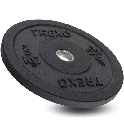 TREXO Dischi Palestra Olimpionico|Pesi Palestra Gommata per Bilanciere Diametro 50 mm|Durevole Dischi Palestra 5 kg|Attrezzatura Palestra Crossfit Allenamento di Forza TRX-BMP005