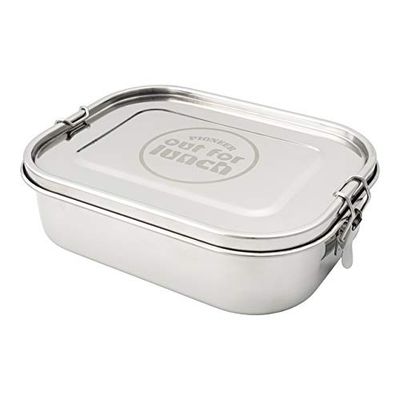 Pioneer Out for Lunch Boîte à Lunch étanche, allant au Four en Acier Inoxydable 18/10 – Fini Miroir, 1400ML, avec cuillère-Fourchette et Paille, boîte bento