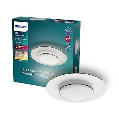 Philips Sceneswitch, Plafonnier Garnet, 3 Réglages, 30 W, Blanc Chaud 2700K, Noir