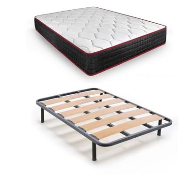 HOGAR24 ES | Letto completo | Rete a doghe larghe + Materasso viscoelastico Memory Premier | Include set di gambe filettate da 25 cm | Dimensioni: 150 x 190 cm