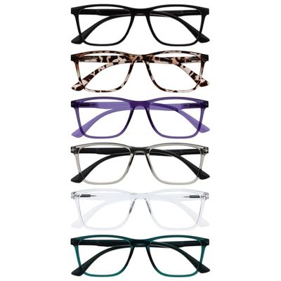 OPULIZE NYX Gafas lectura hombre y mujer - Gafas luz azul - Gafas para ordenador con antideslumbrante - Paquete de 6 - Protección UV - Rectangular - Negro Marrón Morado Gris Claro Turquesa - + 1,50