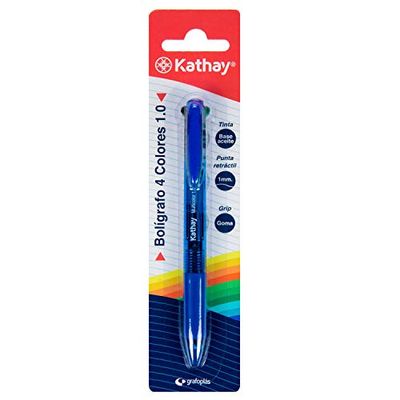 Kathay 86210030 balpen 4 kleuren in 1, rood, blauw, zwart en groen, olieverf, punt 1 mm.