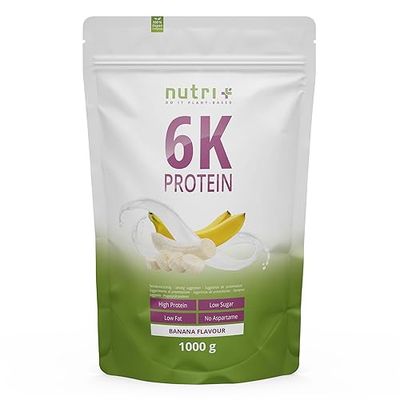 Nutri + 6K Poudre de protéines végétaliennes - Banane - sachet de 1 kg - avec 83% de protéines - poudre de protéine à 6 composants - sans aspartame