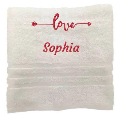 Asciugamano personalizzato con nome splendidamente ricamato Asciugamano da bagno Asciugamano in cotone 100% Asciugamano da bagno con nome (140 x 70 cm, Love 2)