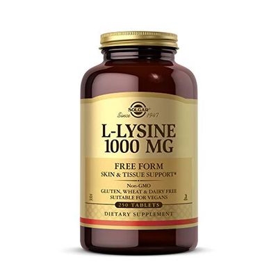 Solgar L-Lysine 1000 mg - Food Supplement, Pack of 250 Tablets - Premium Amino Acid Range - Vegan, Gluten Free