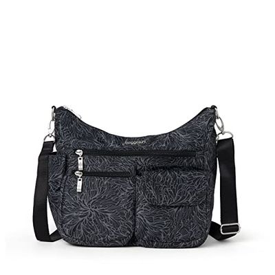 Baggallini Modern Everywhere Bagg - Bolso bandolera tipo hobo ligero y resistente al agua para mujer, bolsillo para teléfono de fácil acceso, Estampado de flores de mediano, Talla única