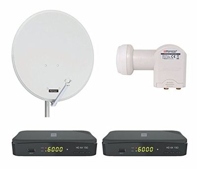 Opticum digital 2 deltagare satelliter komplett system (2 x Opticum HD AX 150 digitalmottagare, Twin-LNB, QA 80 cm antenn, stål ljusgrå)